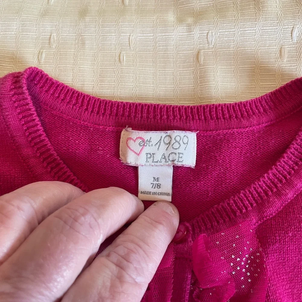 The Children's Place Girls Fuchsia Pink Ruffle Cardigan Sweater Size 7/8 Knit